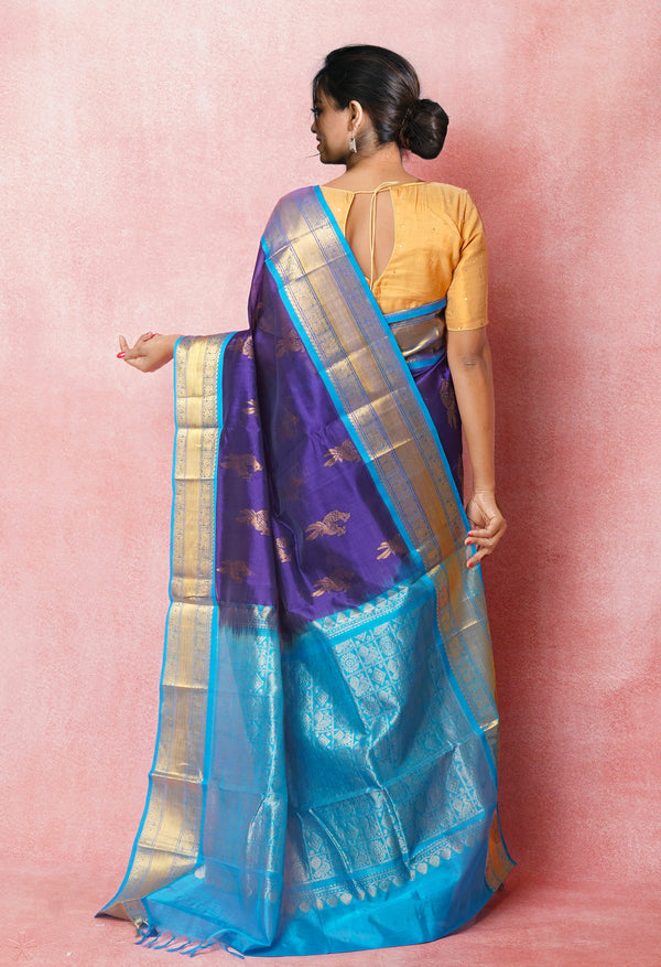 Dark Blue Pure Handloom Assam Silk Saree-UNM74935
