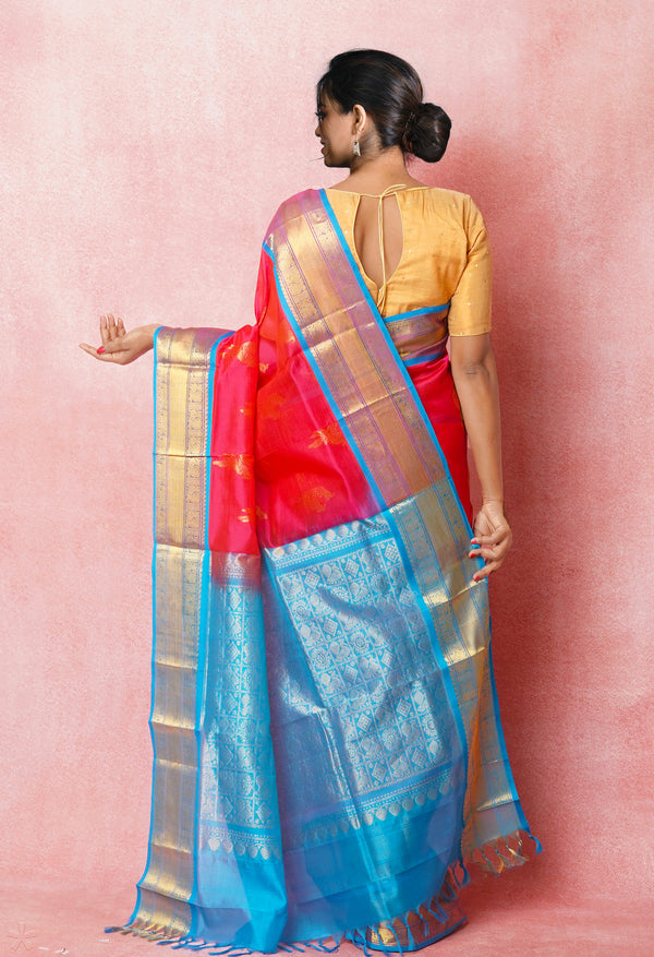 Dark Colral Pink Pure Handloom Assam Silk Saree-UNM74936