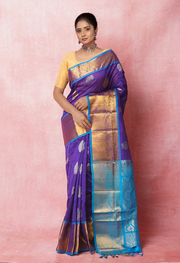 Dark Blue Pure Handloom Assam Silk Saree-UNM74937