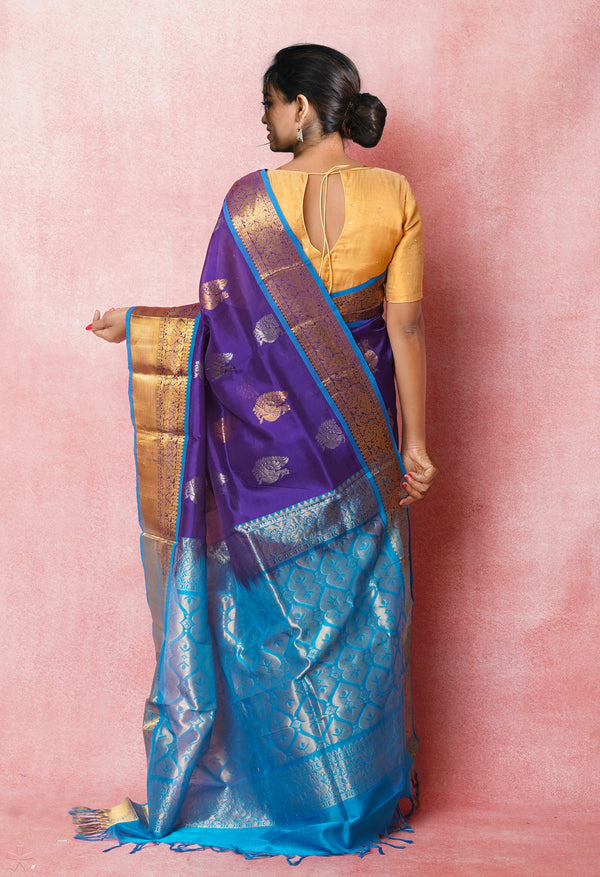 Dark Blue Pure Handloom Assam Silk Saree-UNM74937