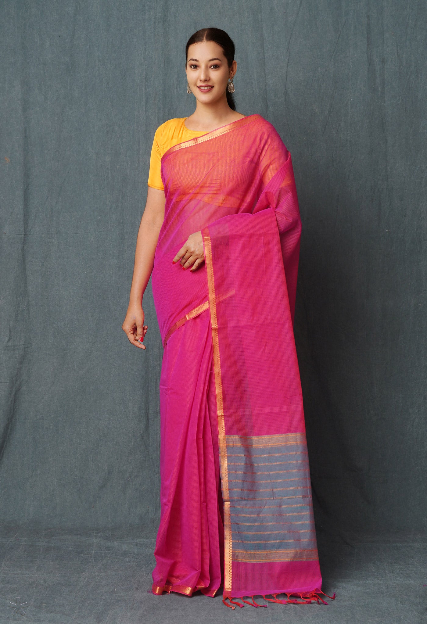 Pink Pure Plain Maheshwari Cotton Saree