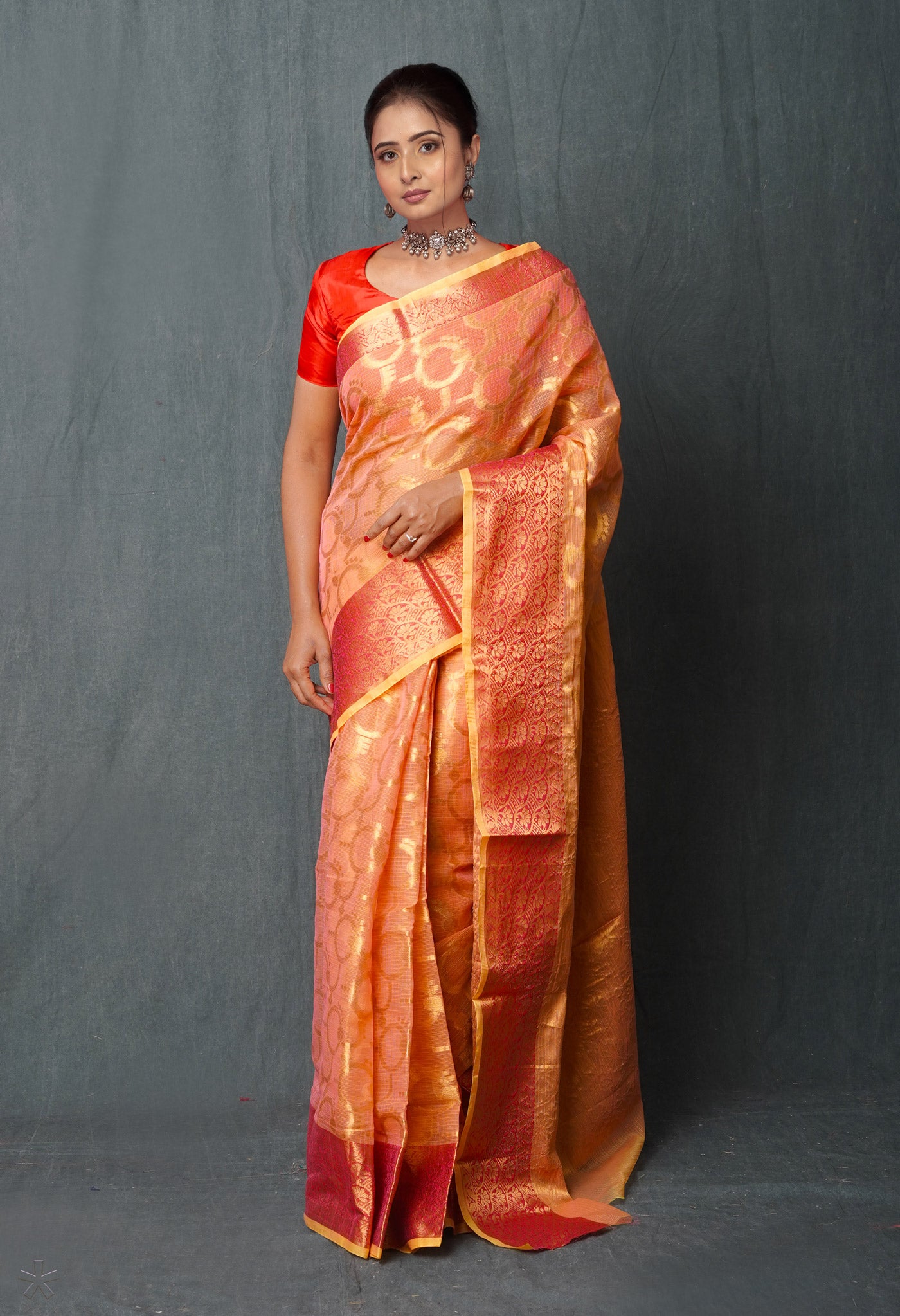 Light Orange Pure  Banarasi Kota Cotton Saree-UNM74968