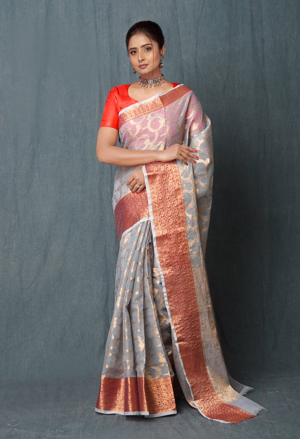 Light Grey Pure  Banarasi Kota Cotton Saree-UNM74969