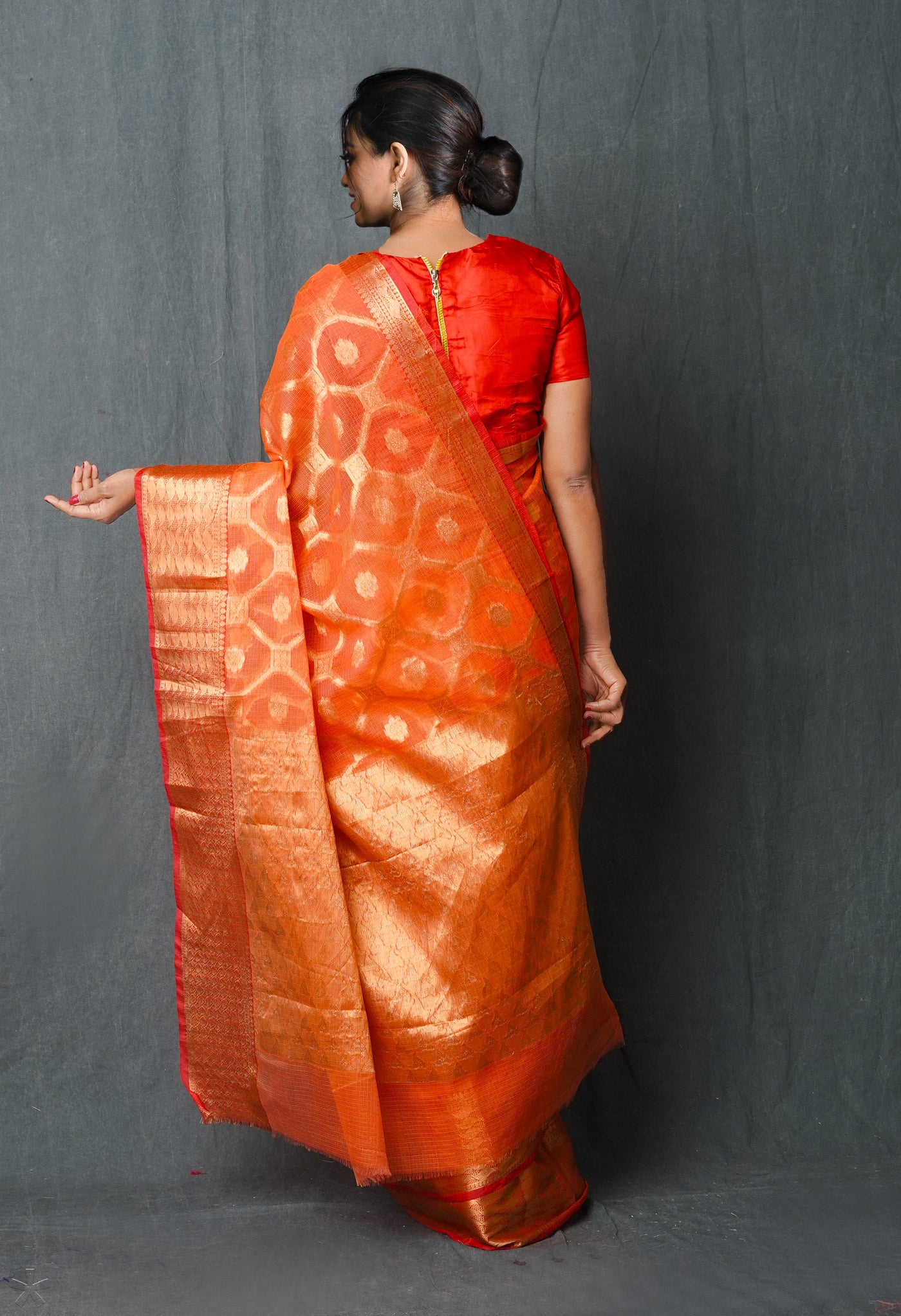 Orange Pure Banarasi Kota Cotton Saree