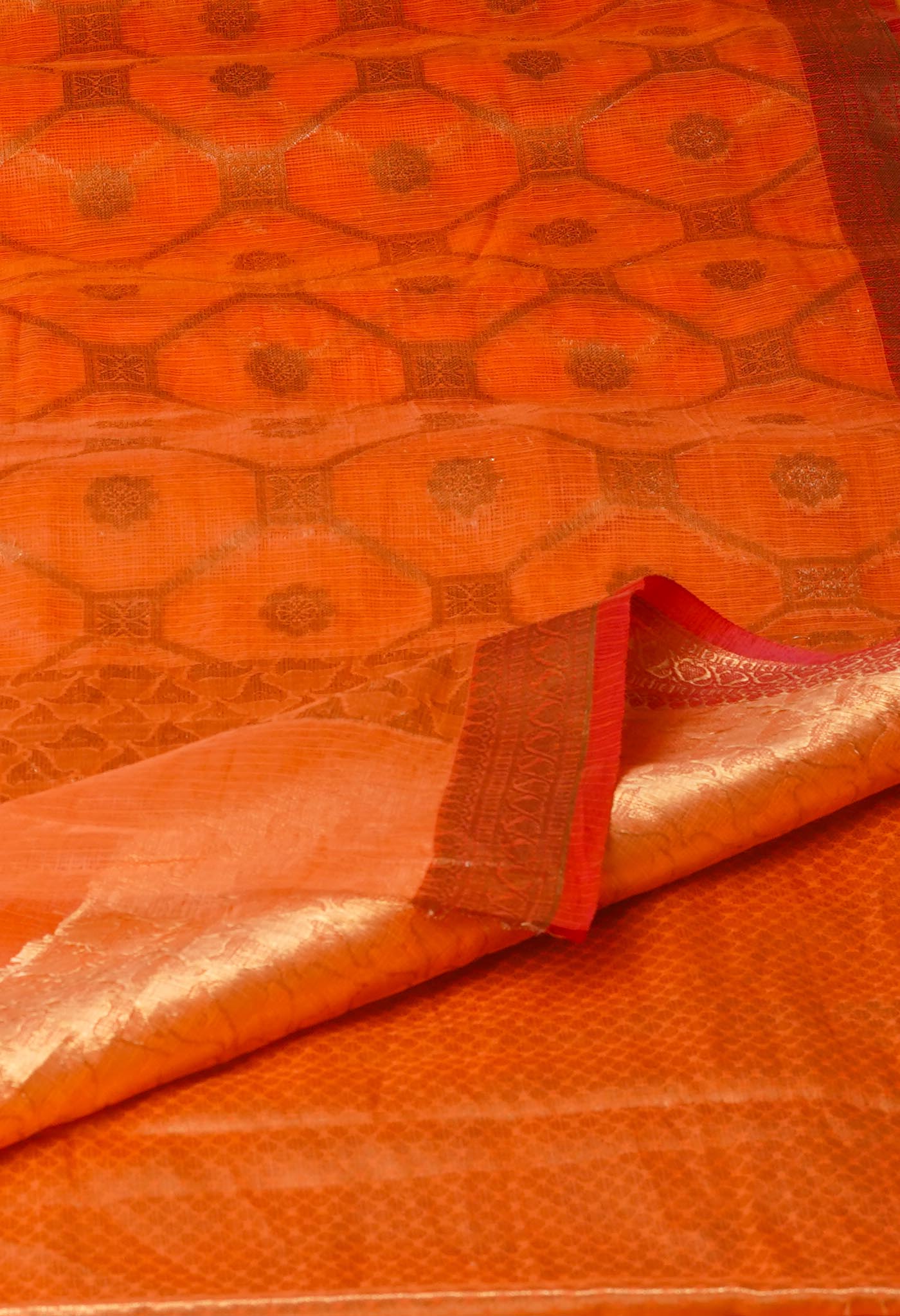 Orange Pure Banarasi Kota Cotton Saree