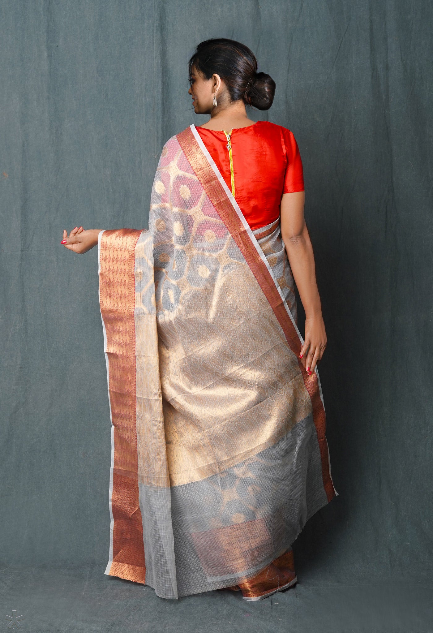 Grey Pure Banarasi Kota Cotton Saree