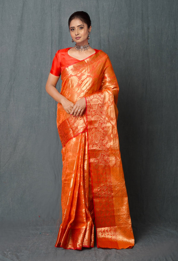 Orange Pure  Banarasi Kota Cotton Saree-UNM74989