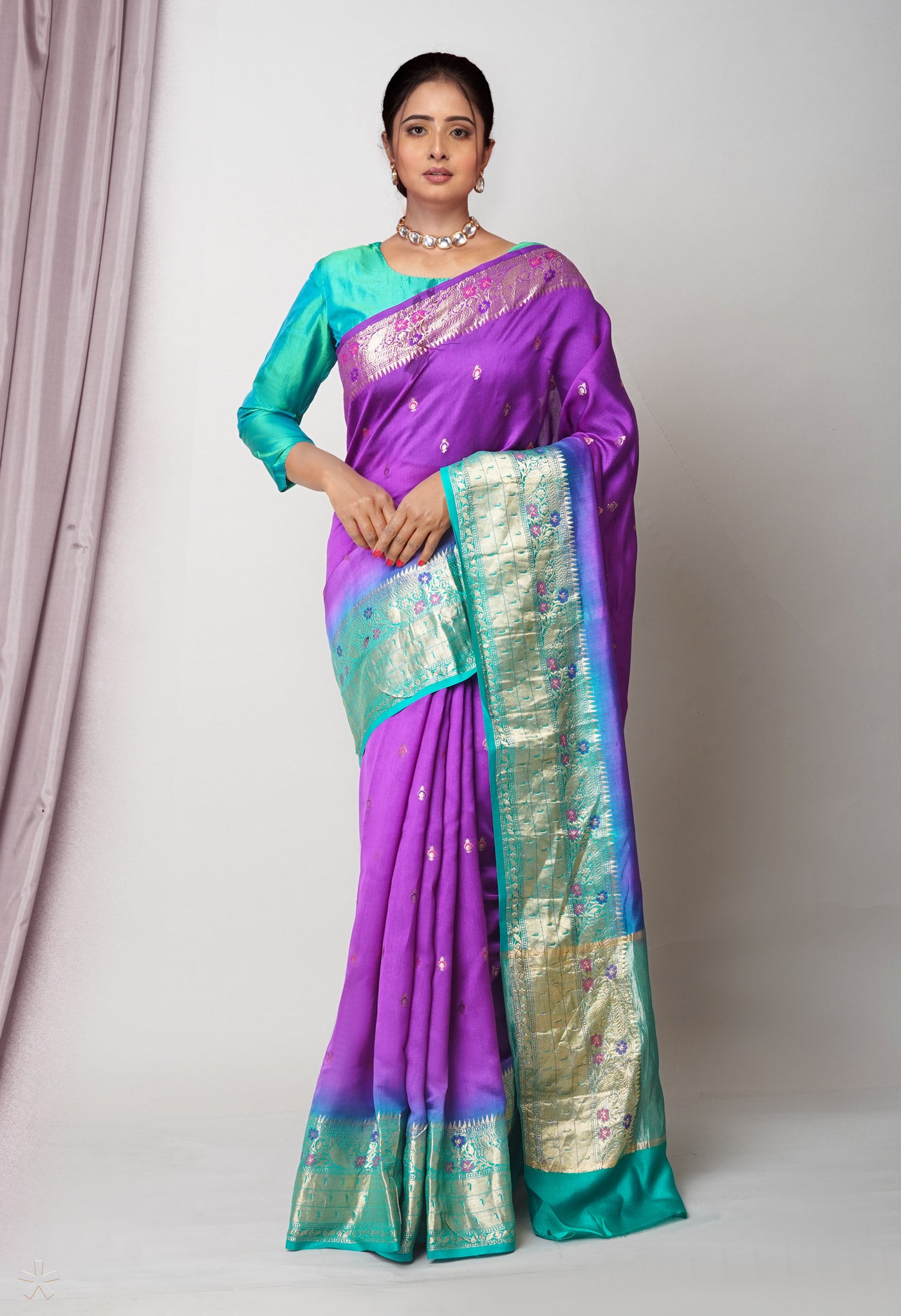 Violet Pure Dyed Banarasi Chiniya Silk Saree