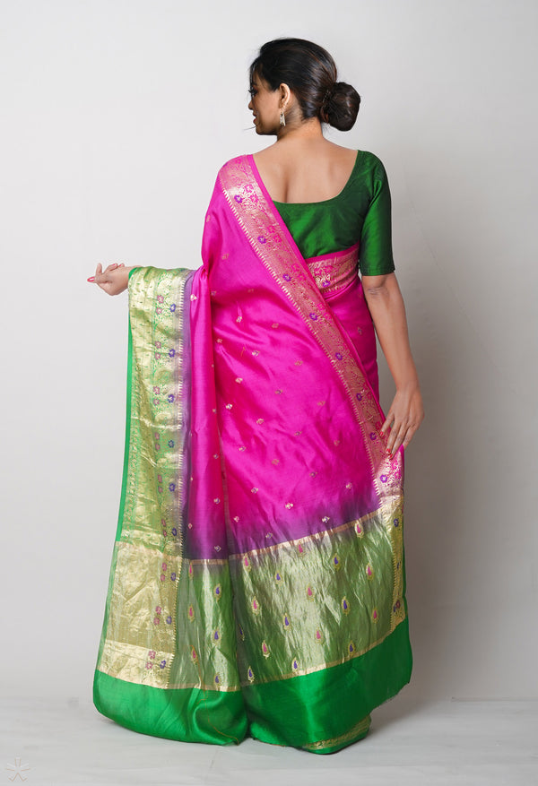 Pink Pure  Dyed Banarasi Chiniya Silk Saree-UNM75006