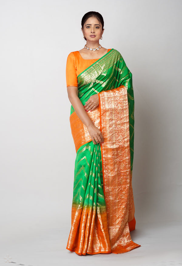 Green Pure  Dyed Banarasi Chiniya Silk Saree-UNM75008