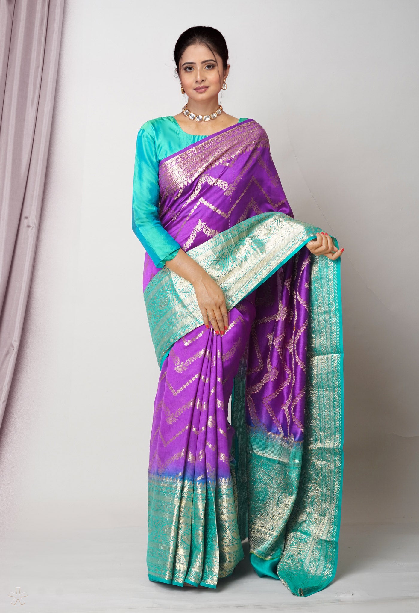 Violet Pure  Dyed Banarasi Chiniya Silk Saree-UNM75010