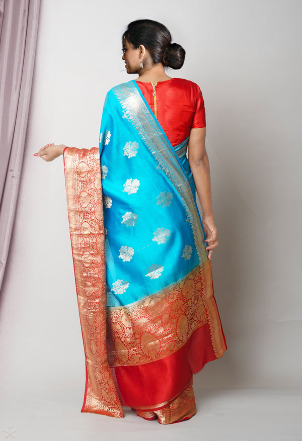 Blue Pure  Dyed Banarasi Chiniya Silk Saree-UNM75015