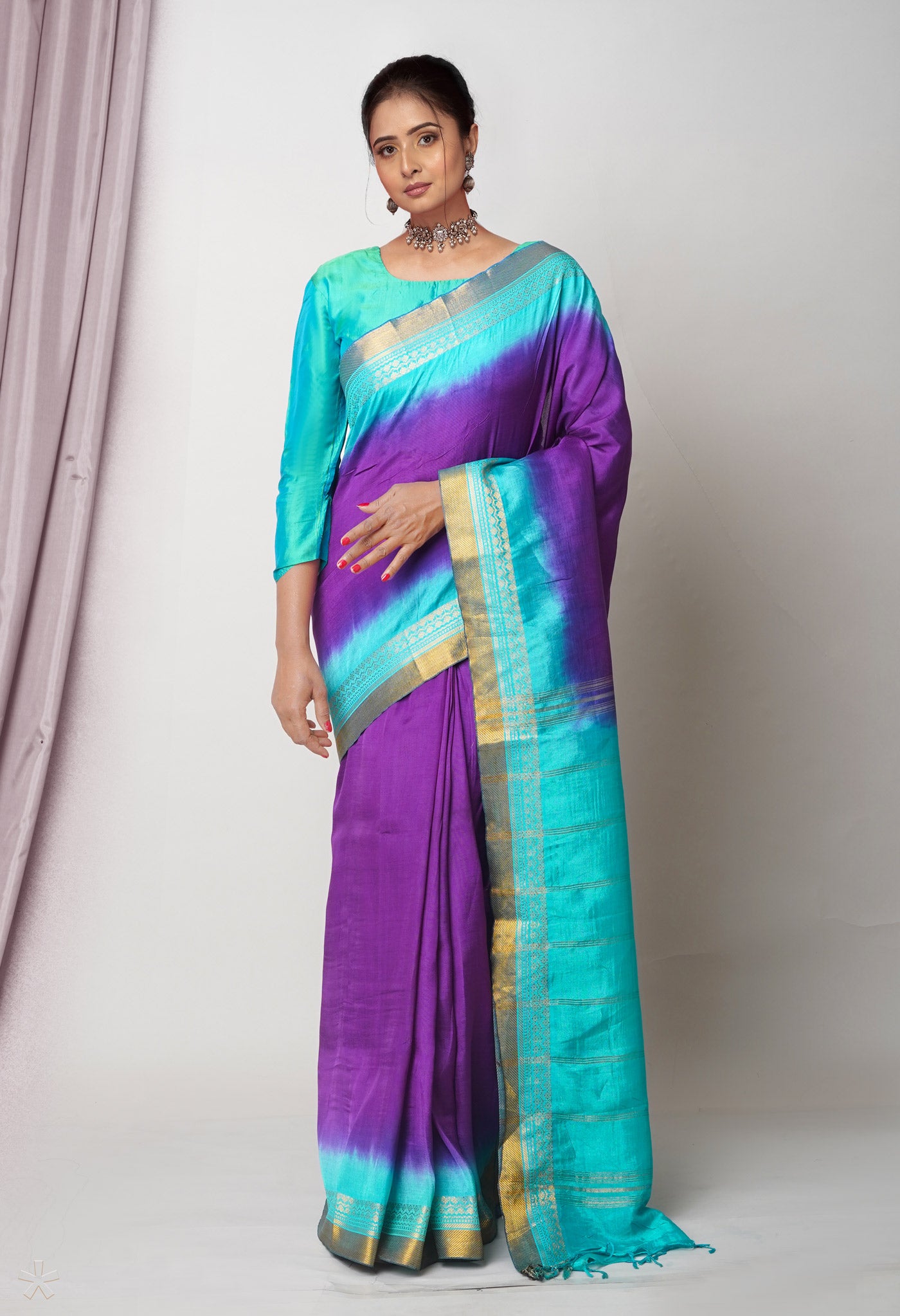 Violet  Plain Dyed Silk Saree-UNM75020