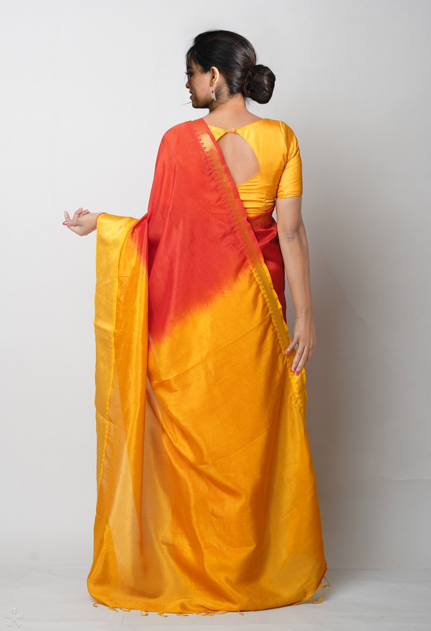 Red Plain Dyed With Zari Brocade Soft Silk Saree