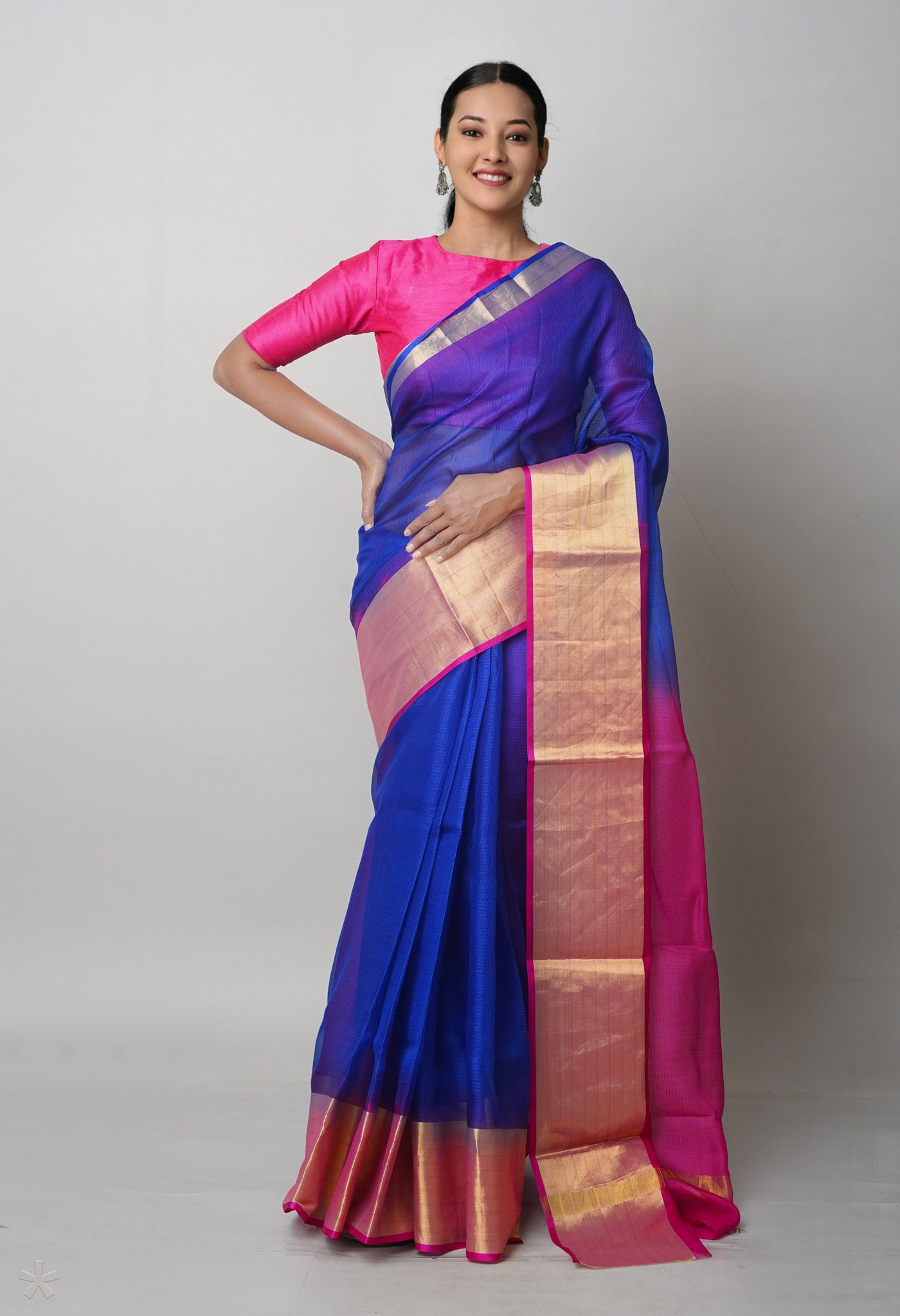 Blue-Pink Pure Dyed Kota Silk Saree