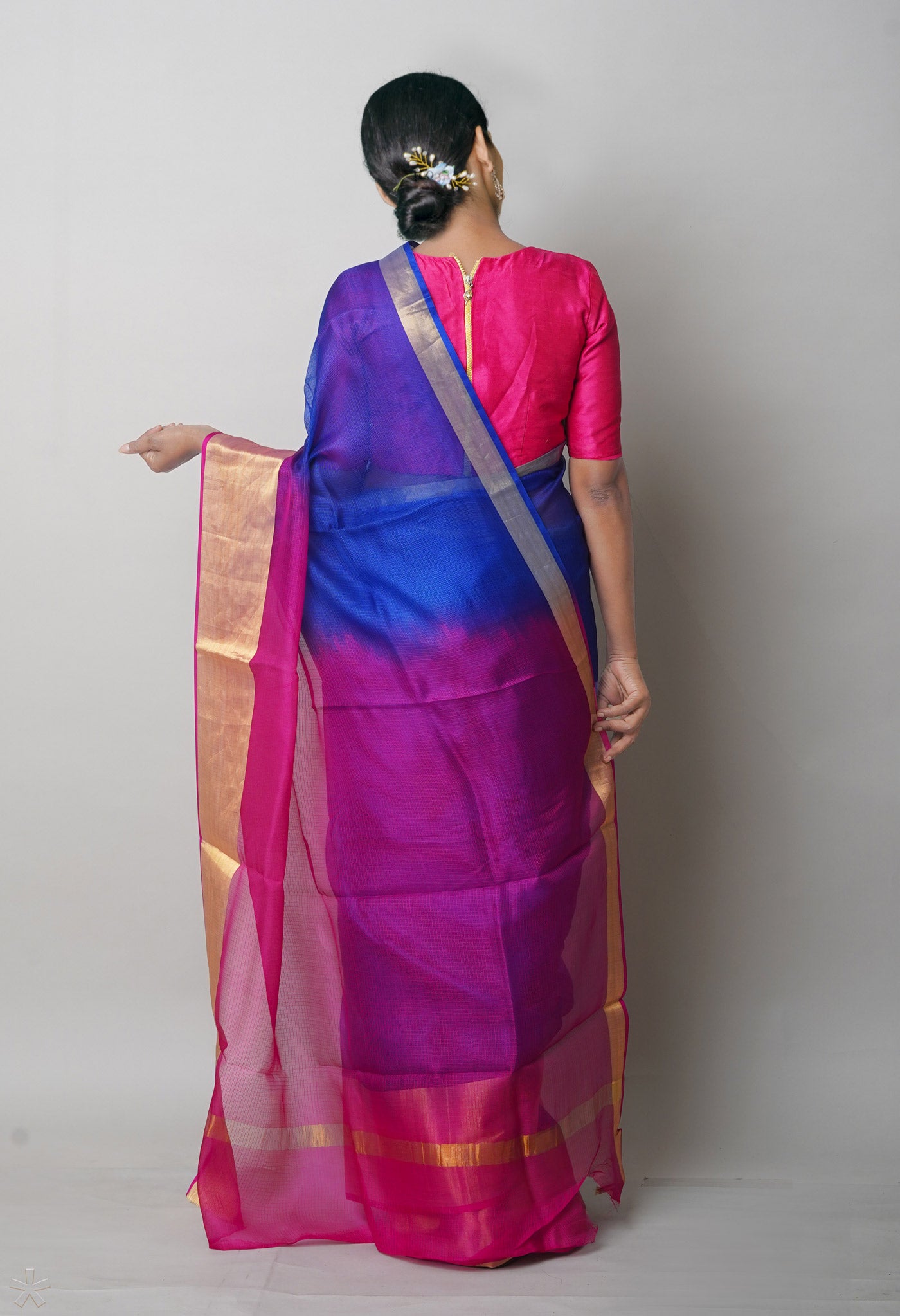 Blue-Pink Pure Dyed Kota Silk Saree