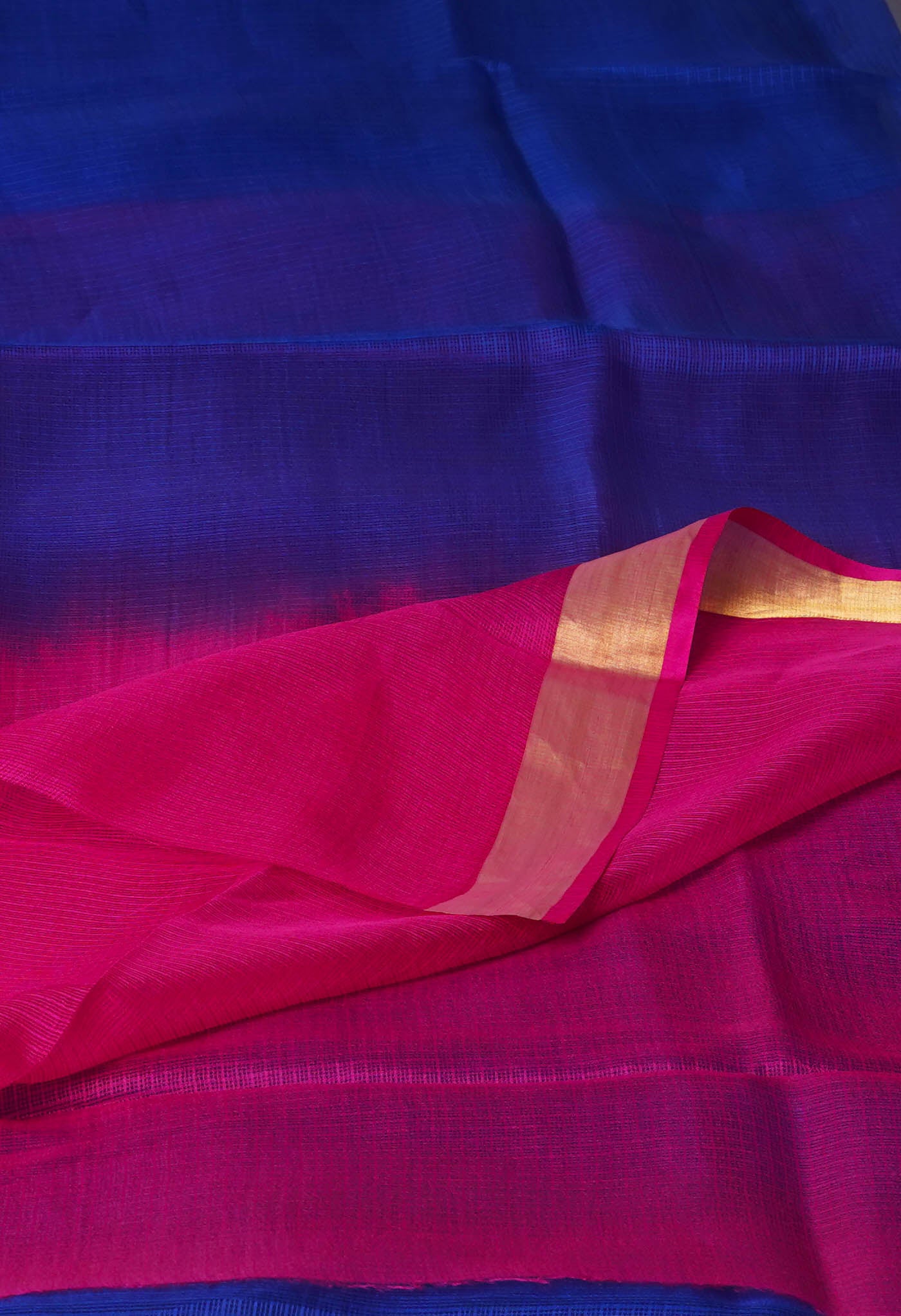 Blue-Pink Pure Dyed Kota Silk Saree