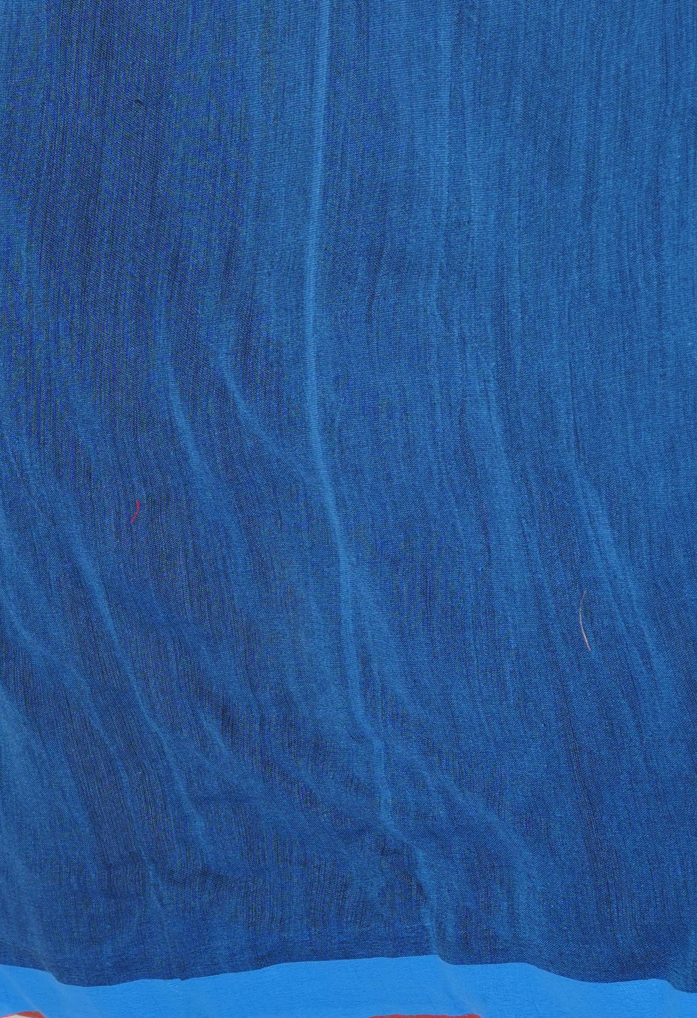 Blue Pure Plain Cotton Linen Saree With Tassels
