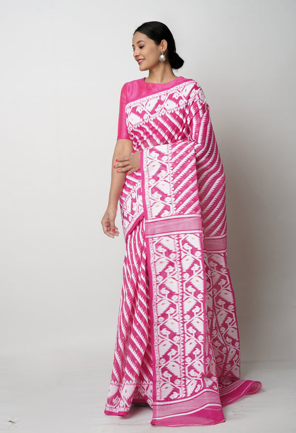 Pink Pure  Jamdhani Bengal Cotton Saree-UNM75199