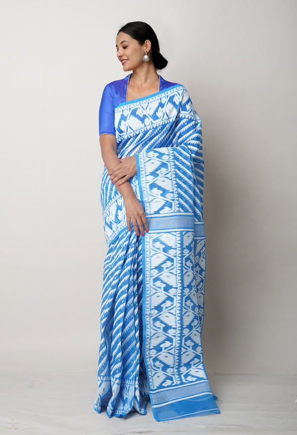 Blue Pure  Jamdhani Bengal Cotton Saree-UNM75200