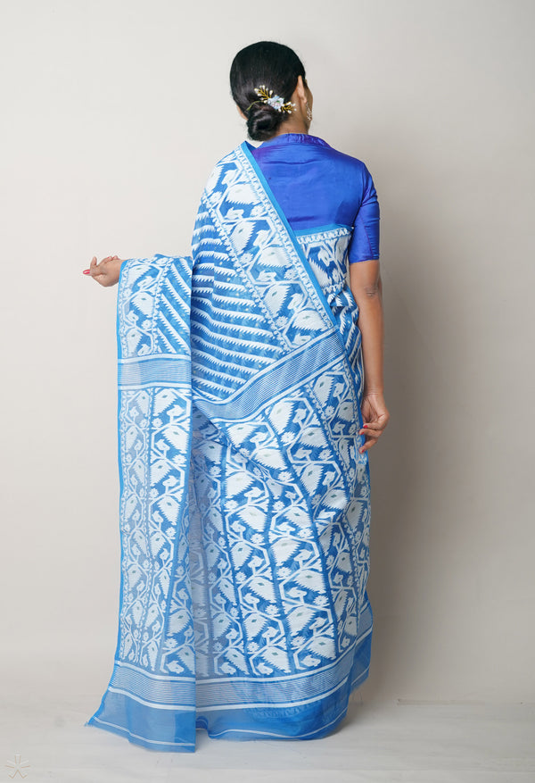 Blue Pure  Jamdhani Bengal Cotton Saree-UNM75200