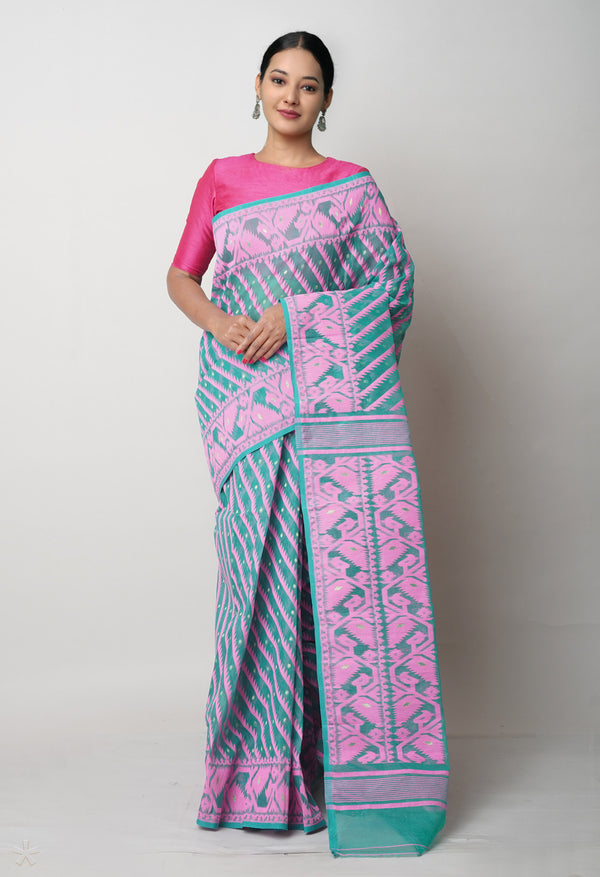 Green Pure  Jamdhani Bengal Cotton Saree-UNM75201