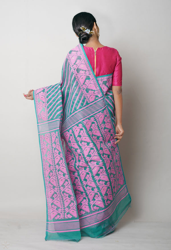 Green Pure  Jamdhani Bengal Cotton Saree-UNM75201