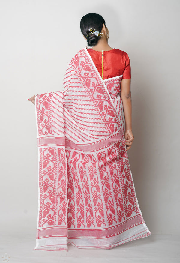 White Pure  Jamdhani Bengal Cotton Saree-UNM75202