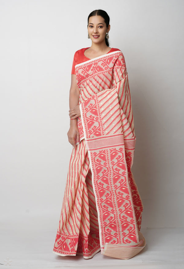 Beige Pure  Jamdhani Bengal Cotton Saree-UNM75206