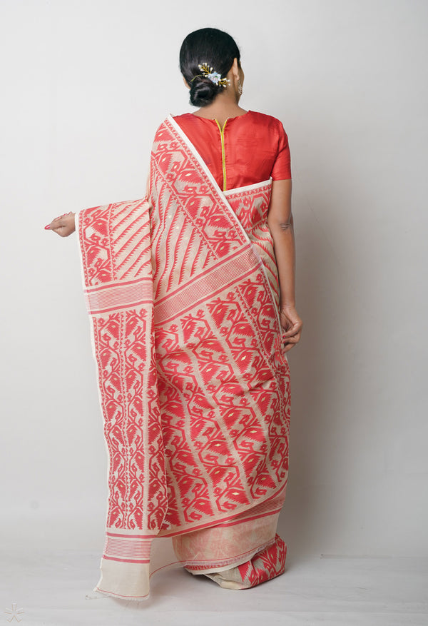 Beige Pure  Jamdhani Bengal Cotton Saree-UNM75206