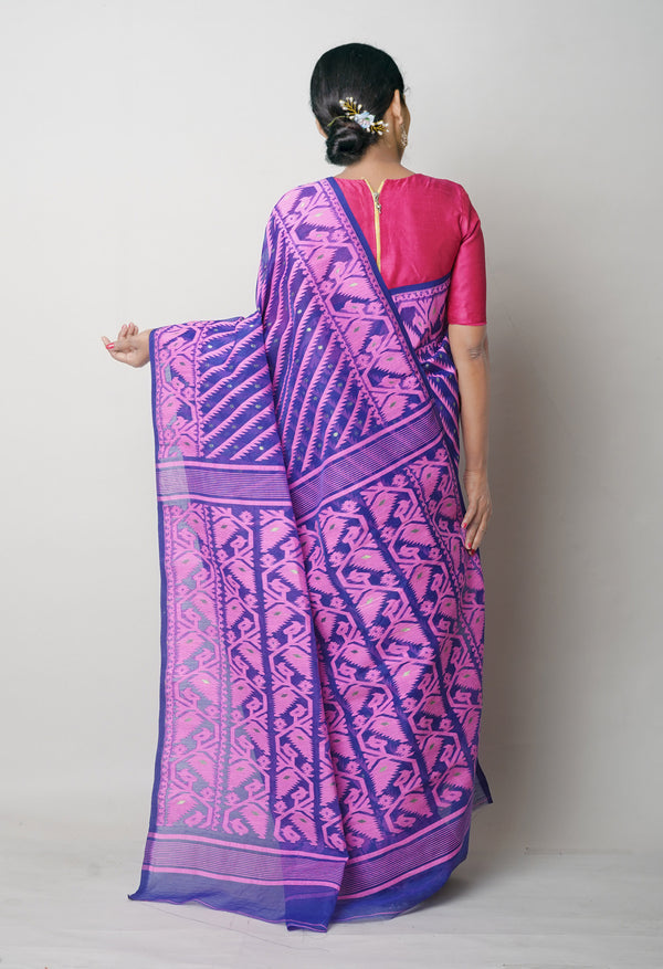 Dark Blue Pure  Jamdhani Bengal Cotton Saree-UNM75207