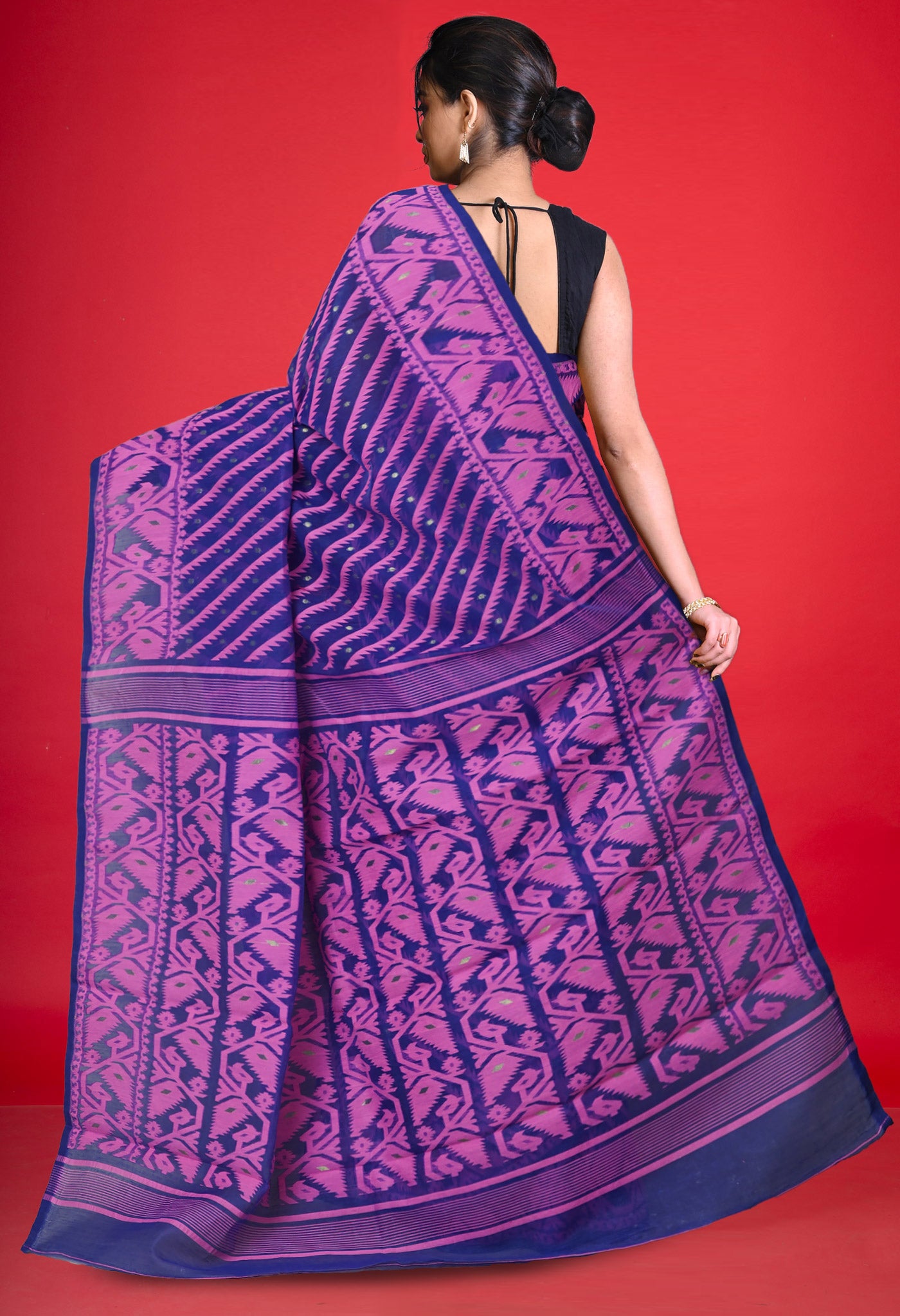 Blue Pure Jamdhani Bengal Cotton Saree-UNM75207