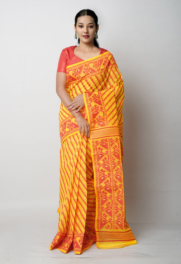 Yellow Pure  Jamdhani Bengal Cotton Saree-UNM75211