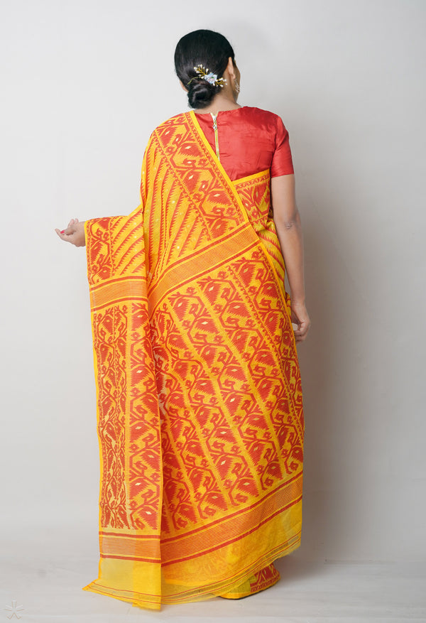 Yellow Pure  Jamdhani Bengal Cotton Saree-UNM75211