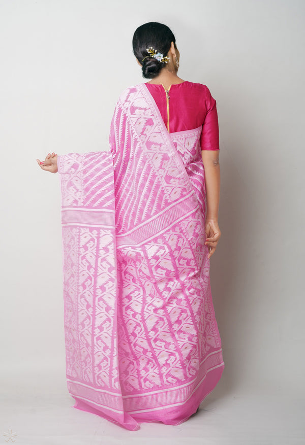 Baby Pink Pure  Jamdhani Bengal Cotton Saree-UNM75212