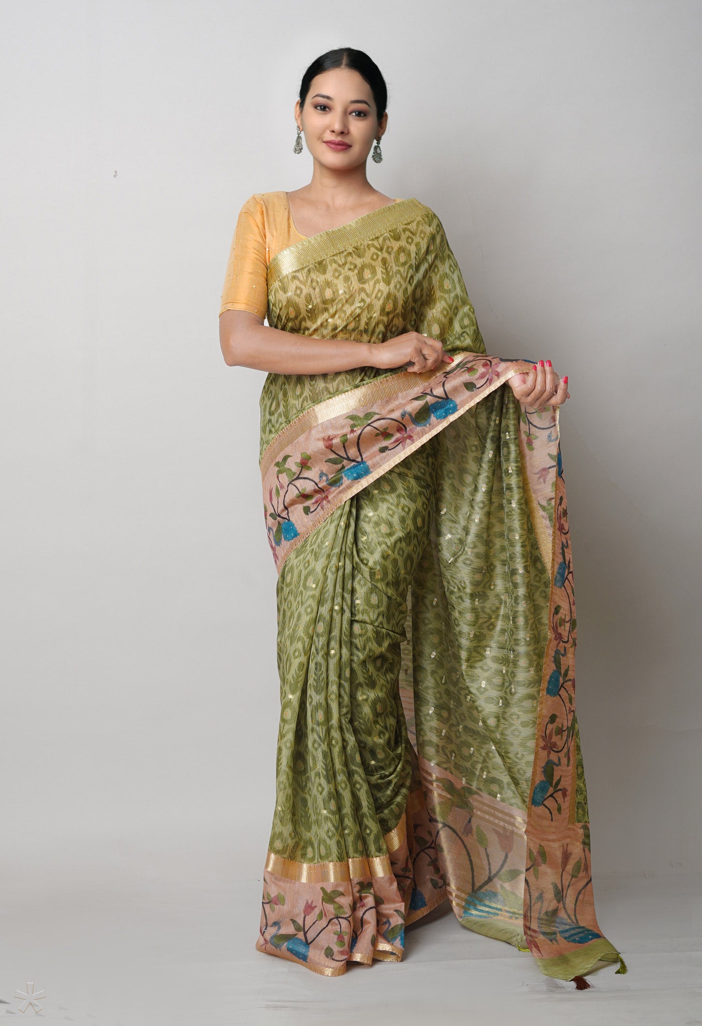 Pale Green Dupion Digital Printed Banarasi Silk Saree