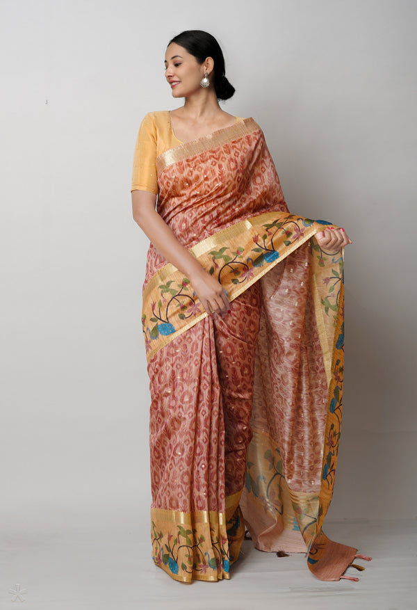 Light Peach Pink  Dupion Digital Printed Banarasi Silk Saree-UNM75214
