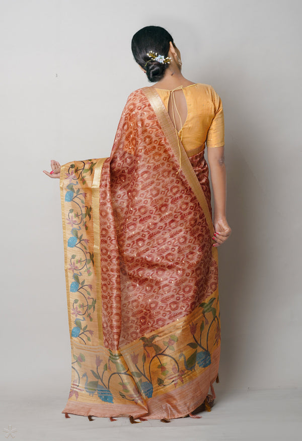 Light Peach Pink  Dupion Digital Printed Banarasi Silk Saree-UNM75214