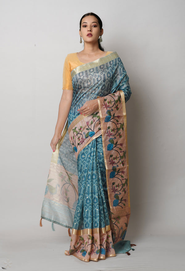 Pale Mint Green  Dupion Digital Printed Banarasi Silk Saree-UNM75215