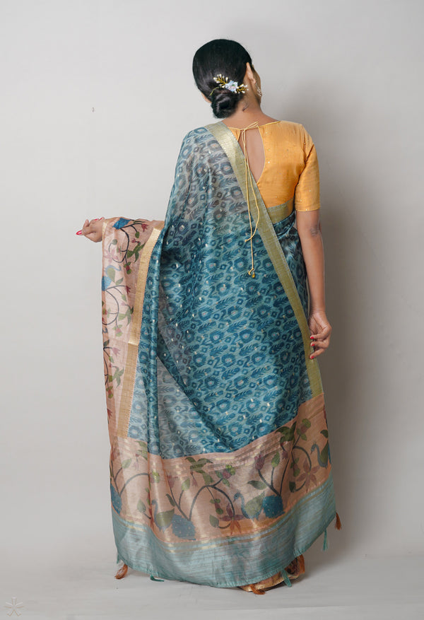 Pale Mint Green  Dupion Digital Printed Banarasi Silk Saree-UNM75215