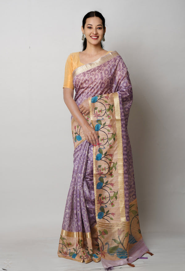 Pale Lavender Violet  Dupion Digital Printed Banarasi Silk Saree-UNM75216