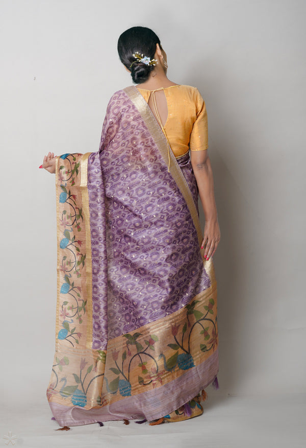 Pale Lavender Violet  Dupion Digital Printed Banarasi Silk Saree-UNM75216