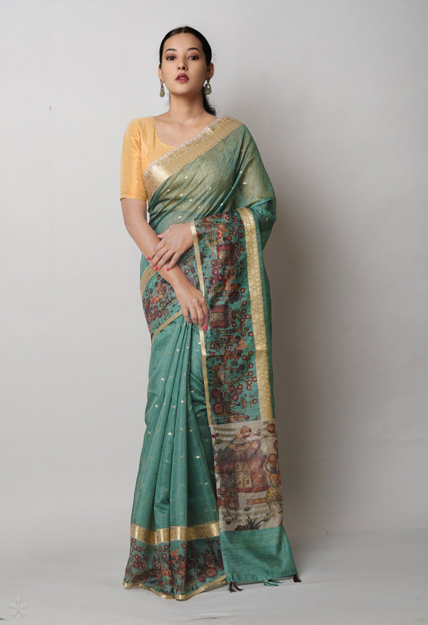 Pale Green  Dupion Digital Printed Banarasi Silk Saree-UNM75217
