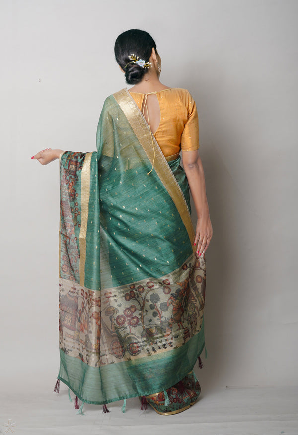Pale Green  Dupion Digital Printed Banarasi Silk Saree-UNM75217