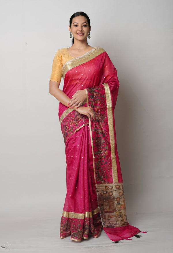 Amaranth Red  Dupion Digital Printed Banarasi Silk Saree-UNM75218