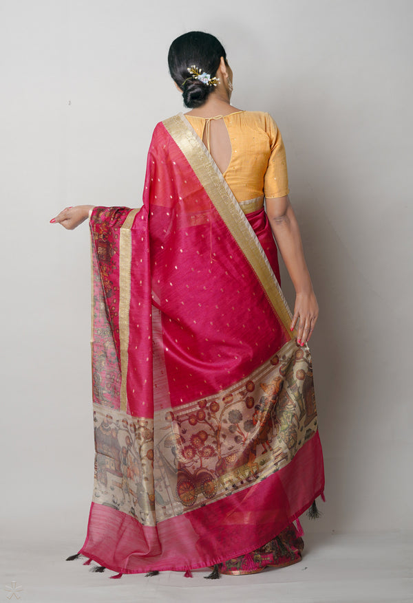 Amaranth Red  Dupion Digital Printed Banarasi Silk Saree-UNM75218