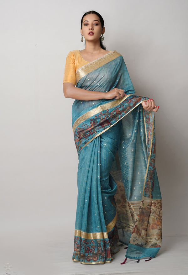Pale Mint Green  Dupion Digital Printed Banarasi Silk Saree-UNM75219