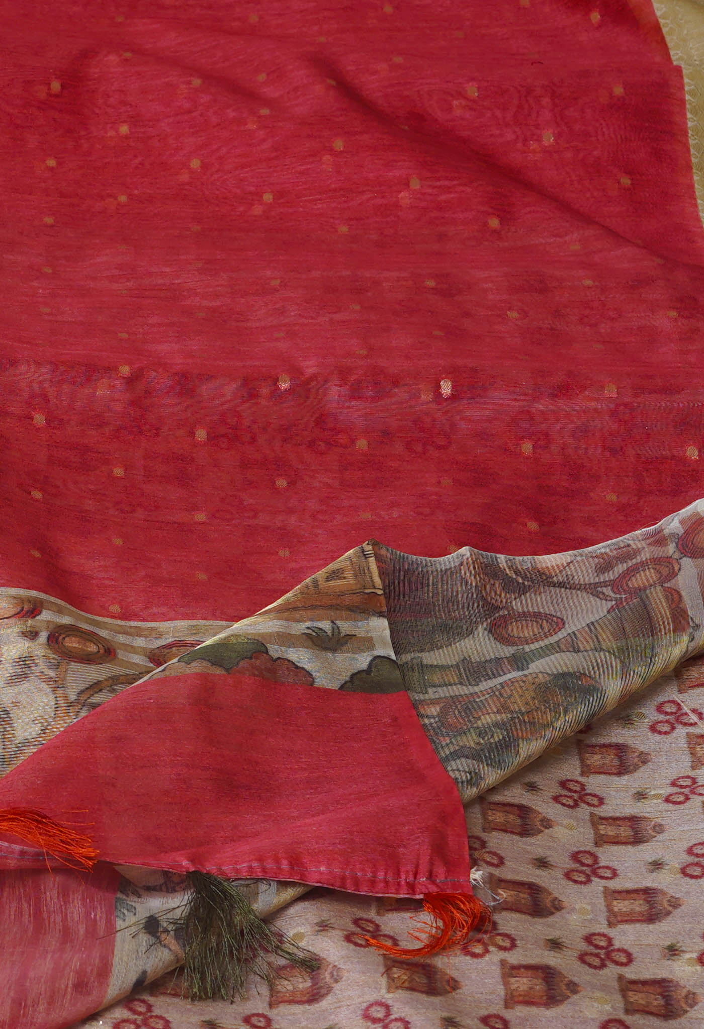 Red Dupion Digital Printed Banarasi Silk Saree-UNM75220