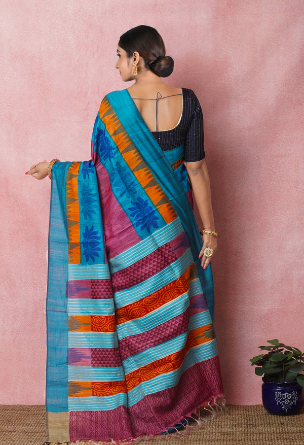 Mauve Pink Pure Handloom Printed Vidarbha Tussar Silk Saree-UNM75235