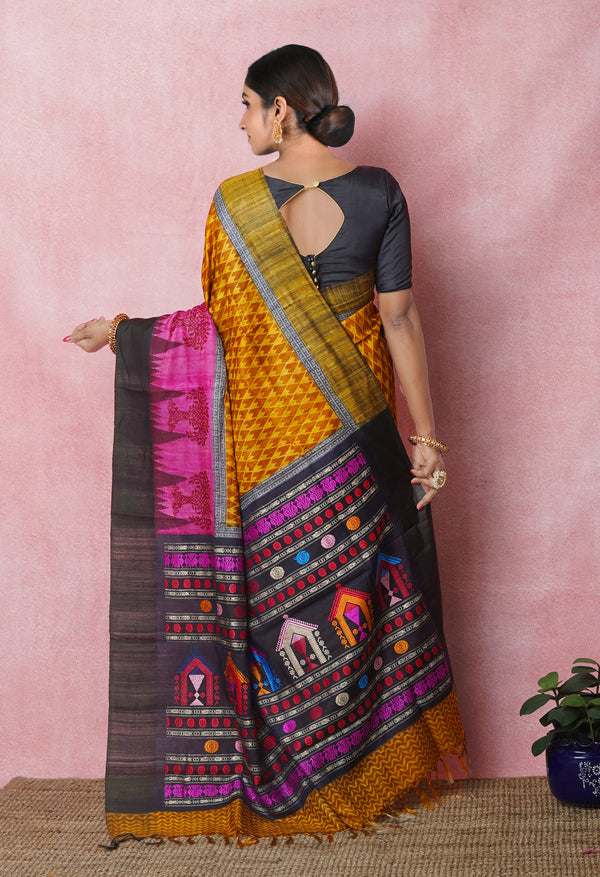 Cream Pure Handloom Printed Vidarbha Tussar Silk Saree-UNM75236